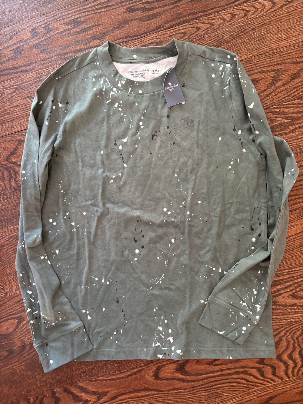 Abercrombie Boys Olive Green Long-Sleeve Paint-Splatter Shirt